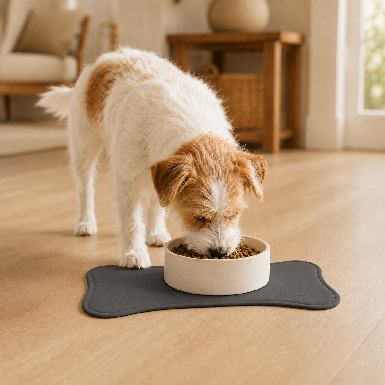 Gray Bone-Shaped Pet Feeding Mat