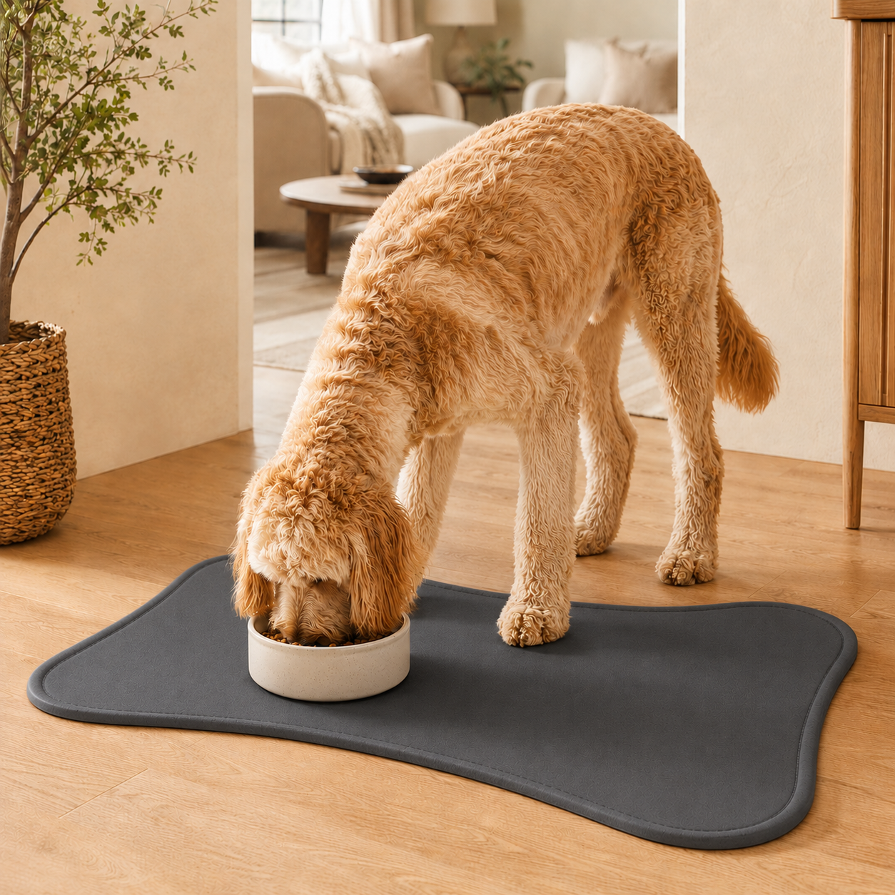 Gray Bone-Shaped Pet Feeding Mat