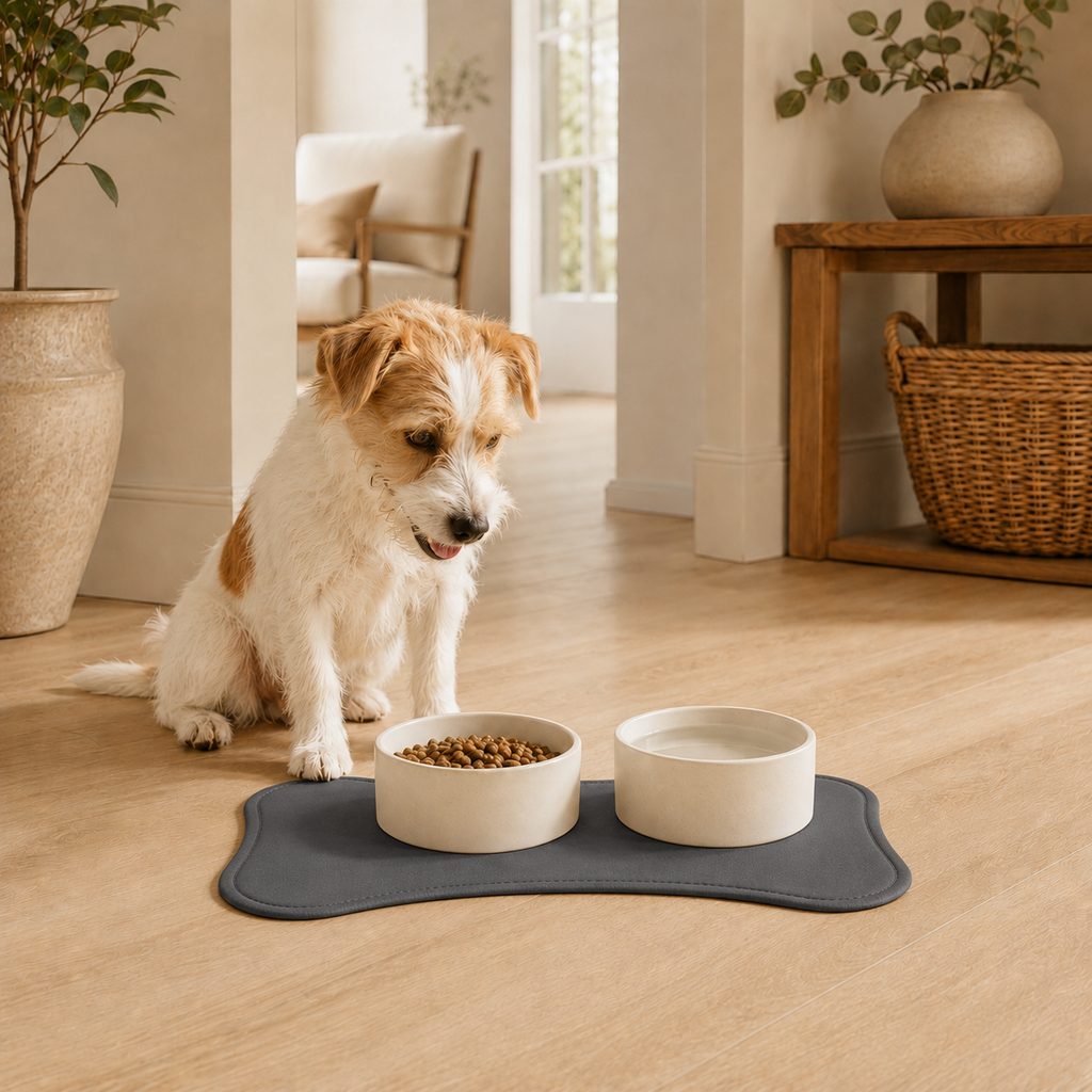 Gray Bone-Shaped Pet Feeding Mat