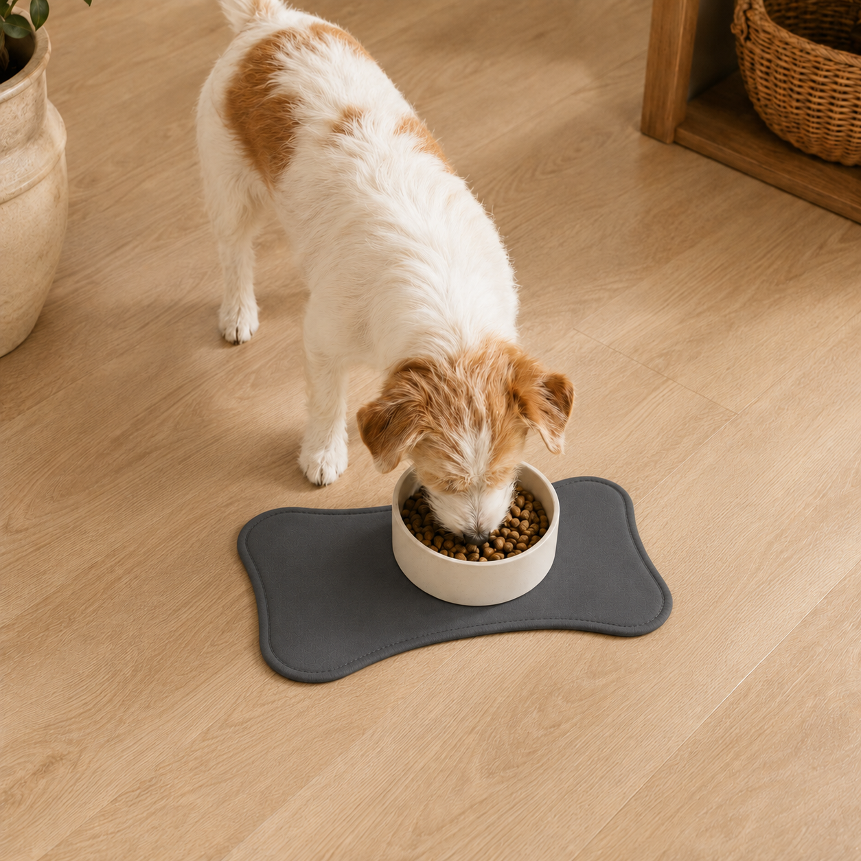 Gray Bone-Shaped Pet Feeding Mat