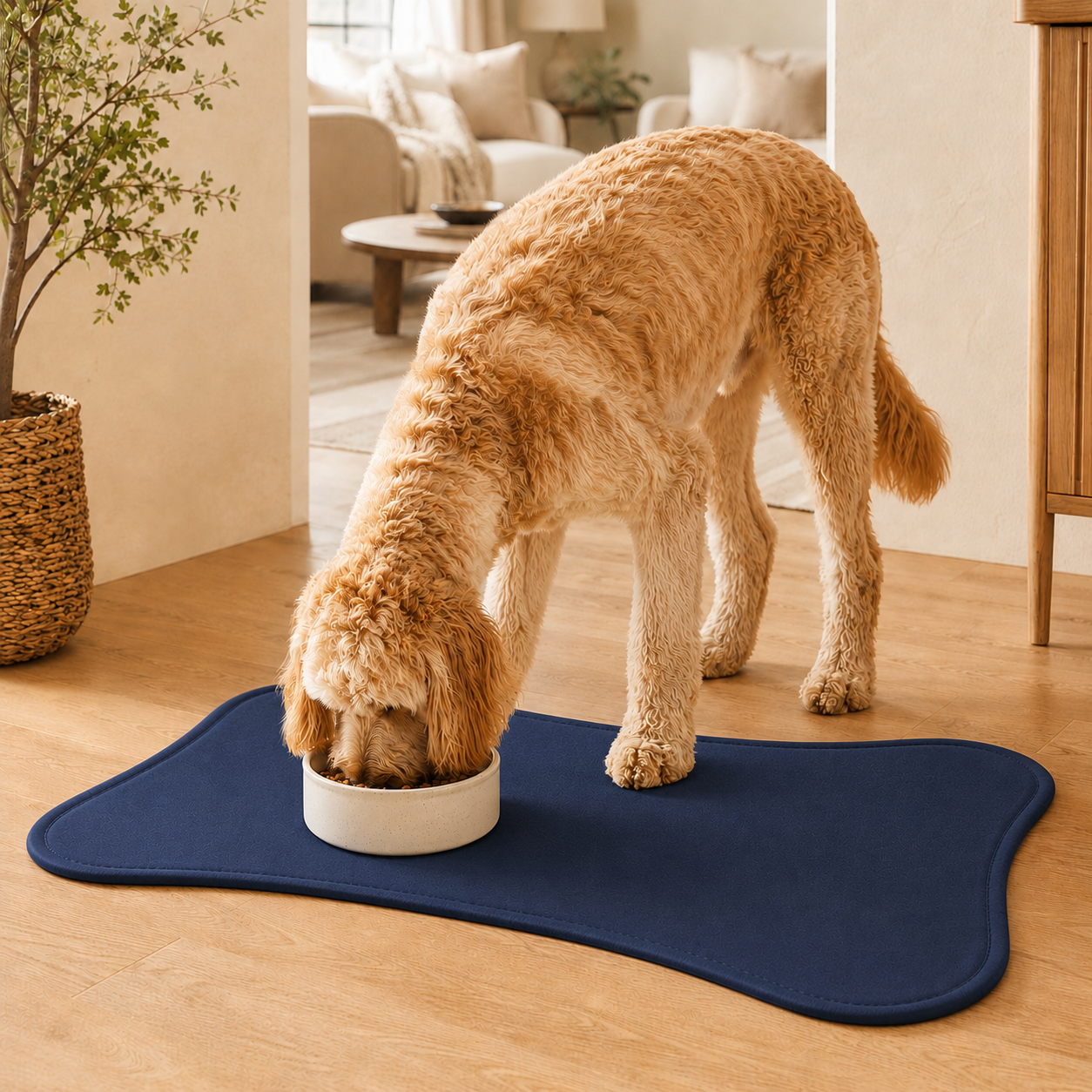 Navy Blue Bone-Shaped Pet Feeding Mat