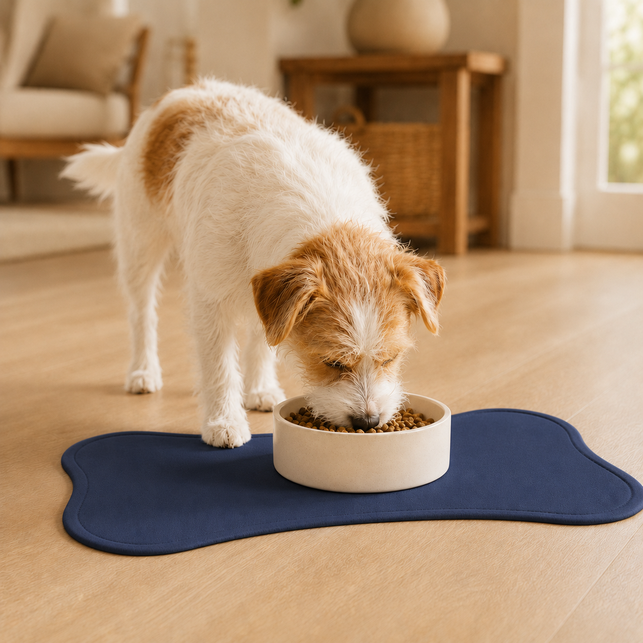 Navy Blue Bone-Shaped Pet Feeding Mat
