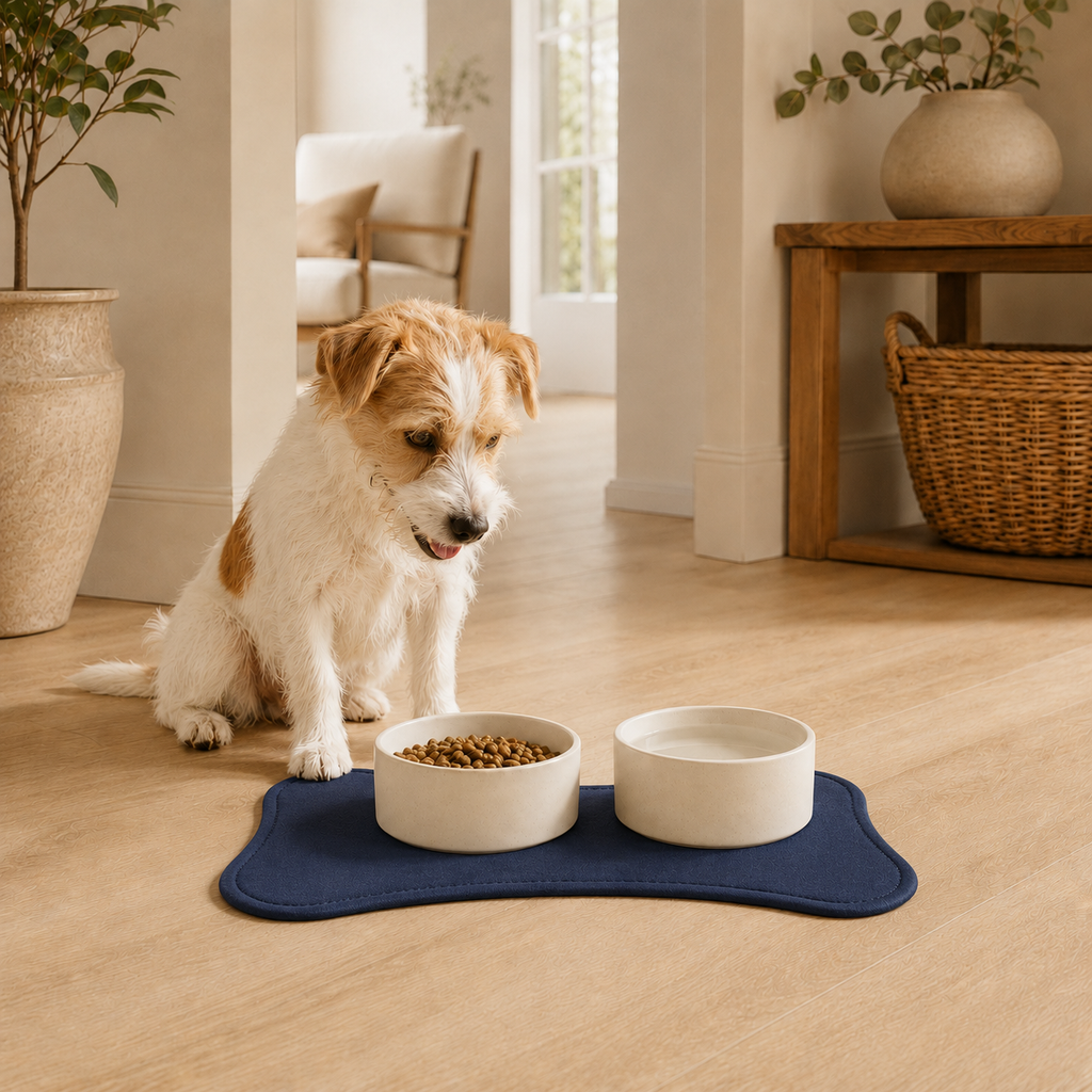 Navy Blue Bone-Shaped Pet Feeding Mat