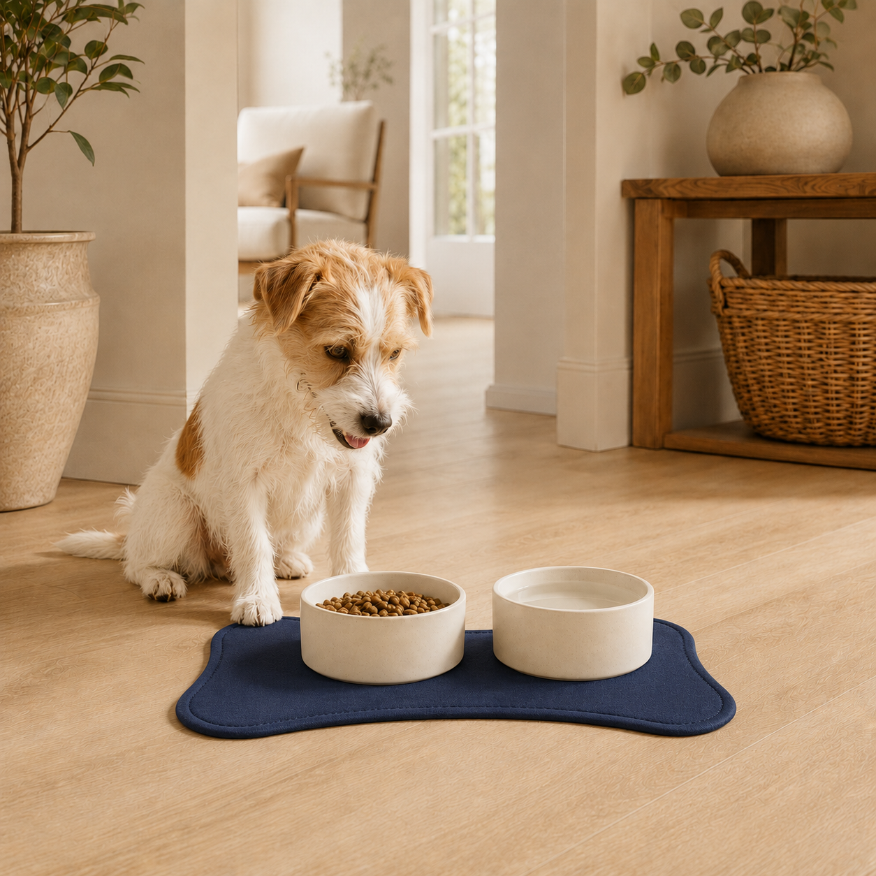 Navy Blue Bone-Shaped Pet Feeding Mat
