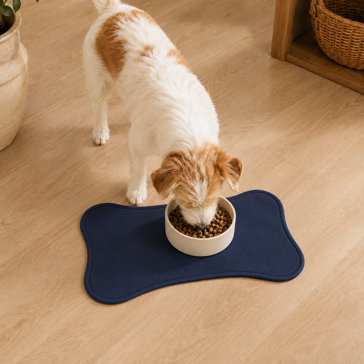 Navy Blue Bone-Shaped Pet Feeding Mat