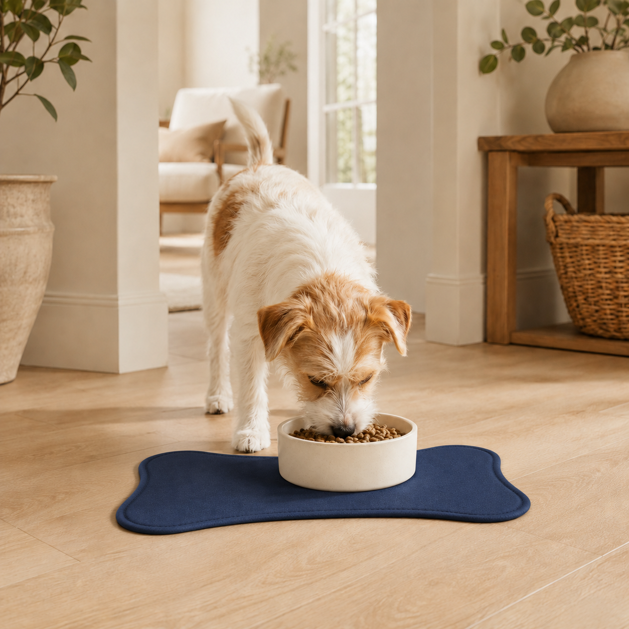 Navy Blue Bone-Shaped Pet Feeding Mat