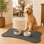 Gray Bone-Shaped Paw Print Pet Feeding Mat