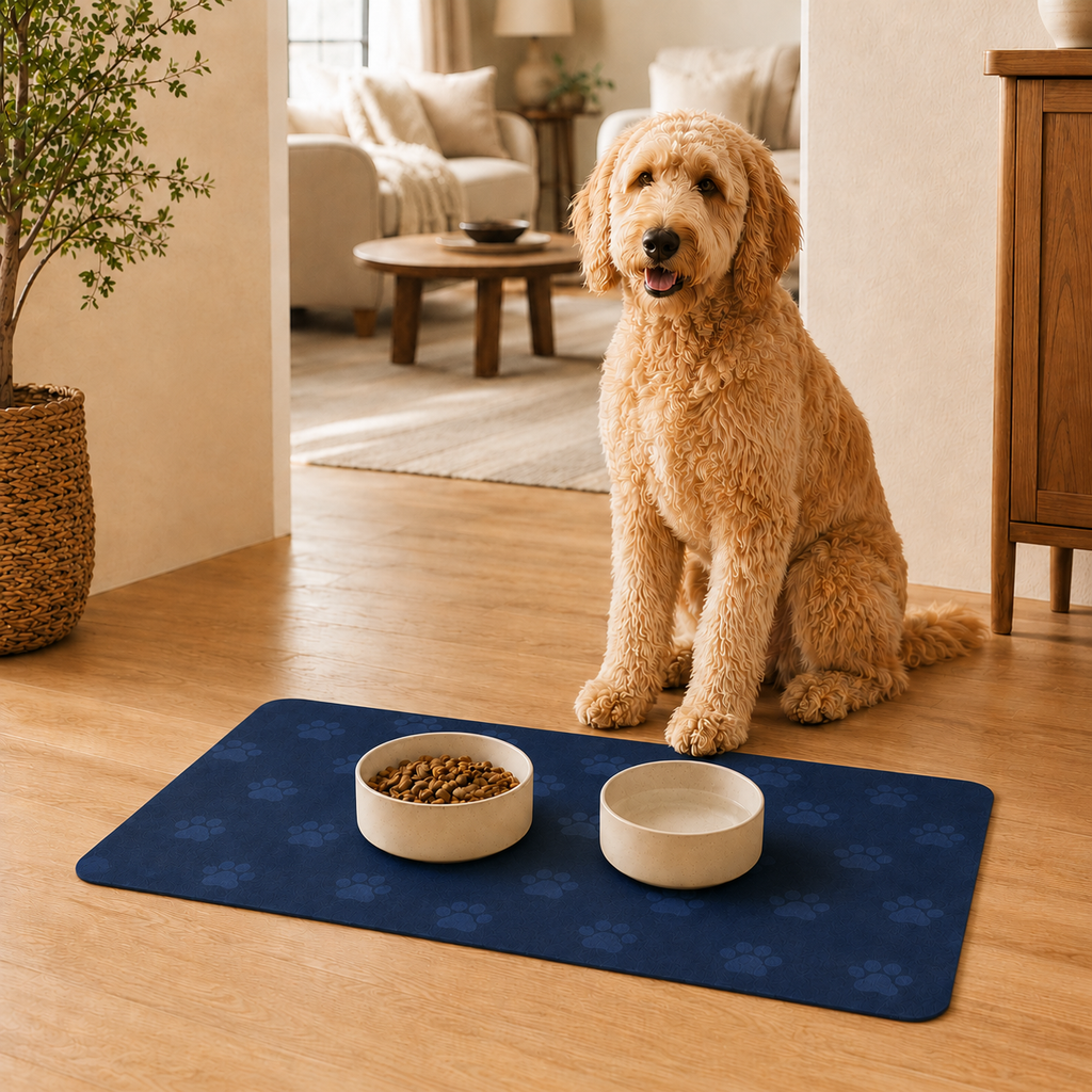 Blue Paw-Print Pet Feeding Mat