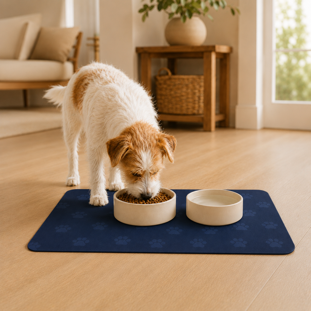 Blue Paw-Print Pet Feeding Mat