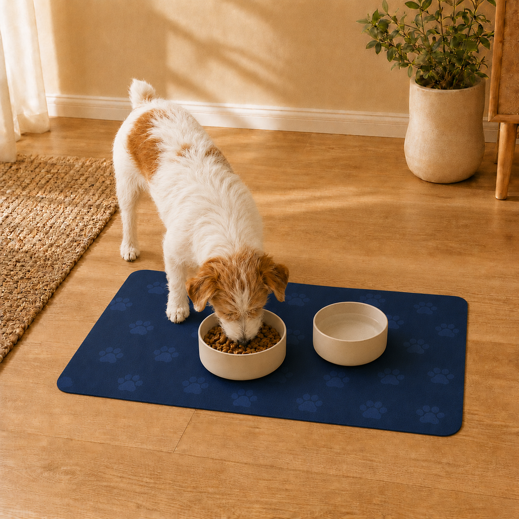 Blue Paw-Print Pet Feeding Mat