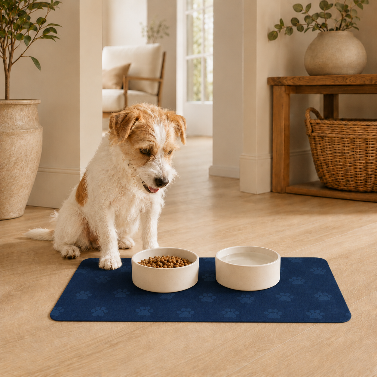 Blue Paw-Print Pet Feeding Mat