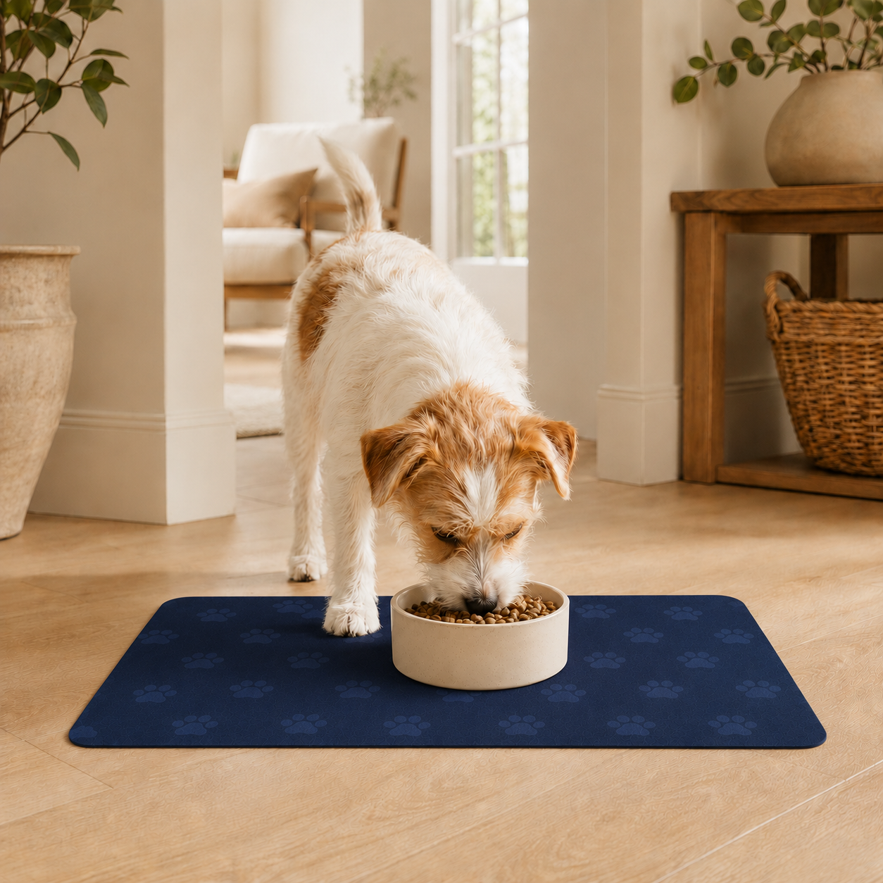 Blue Paw-Print Pet Feeding Mat