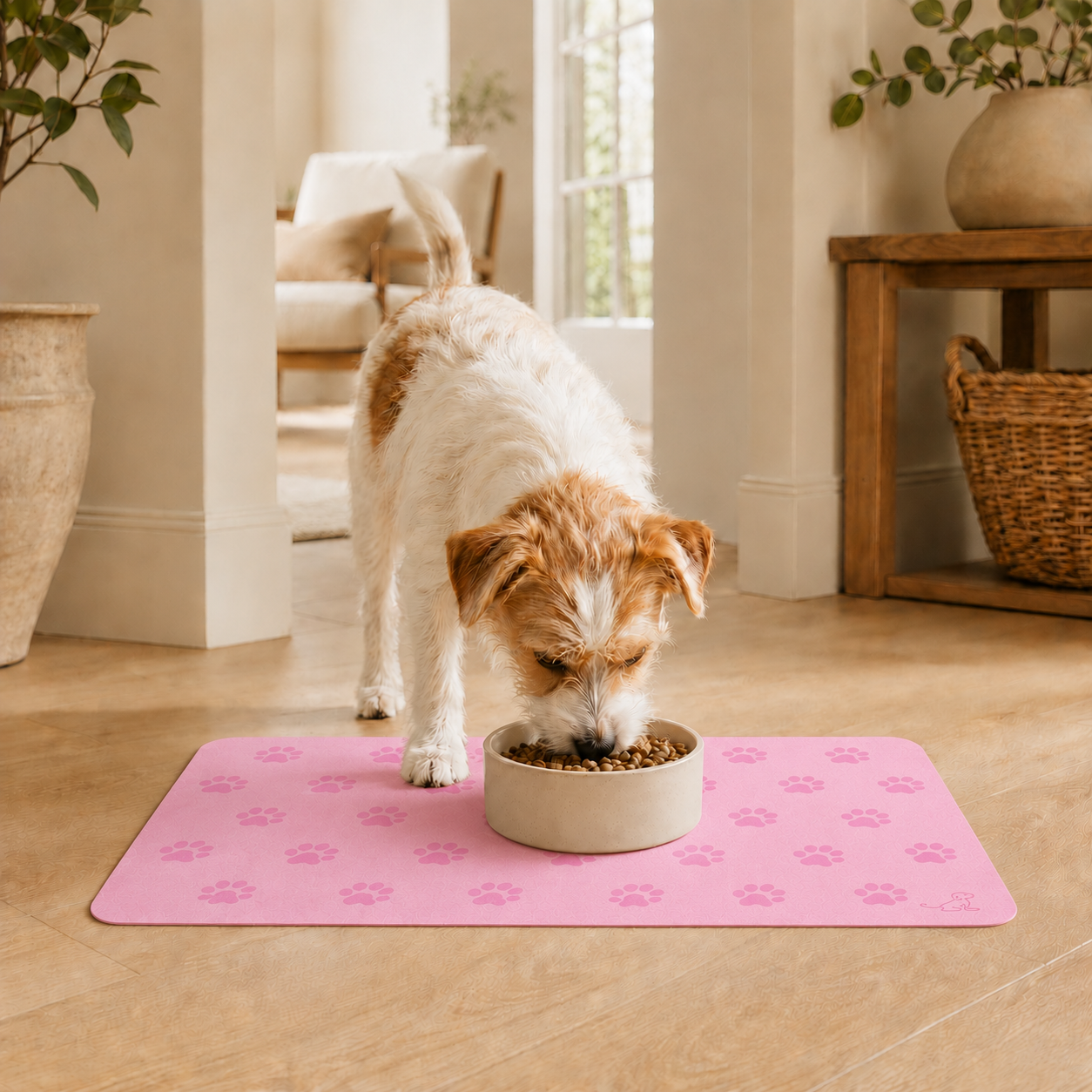 Pink Paw-Print Pet Feeding Mat