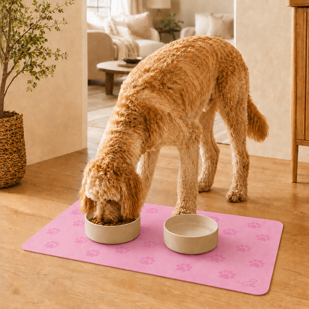 Pink Paw-Print Pet Feeding Mat