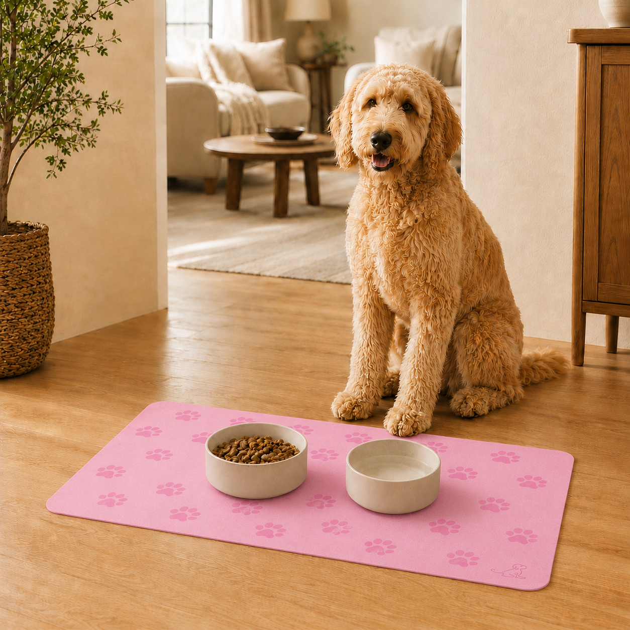 Pink Paw-Print Pet Feeding Mat
