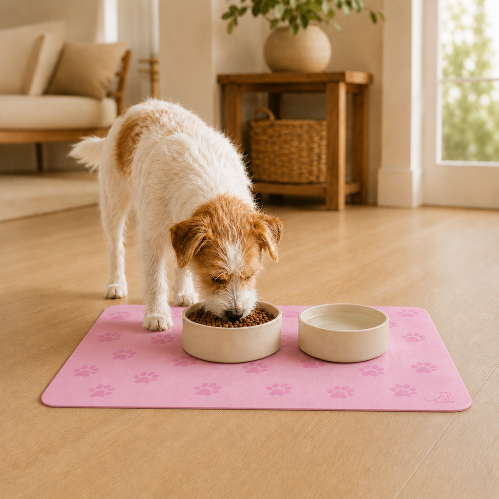 Pink Paw-Print Pet Feeding Mat