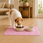 Pink Paw-Print Pet Feeding Mat