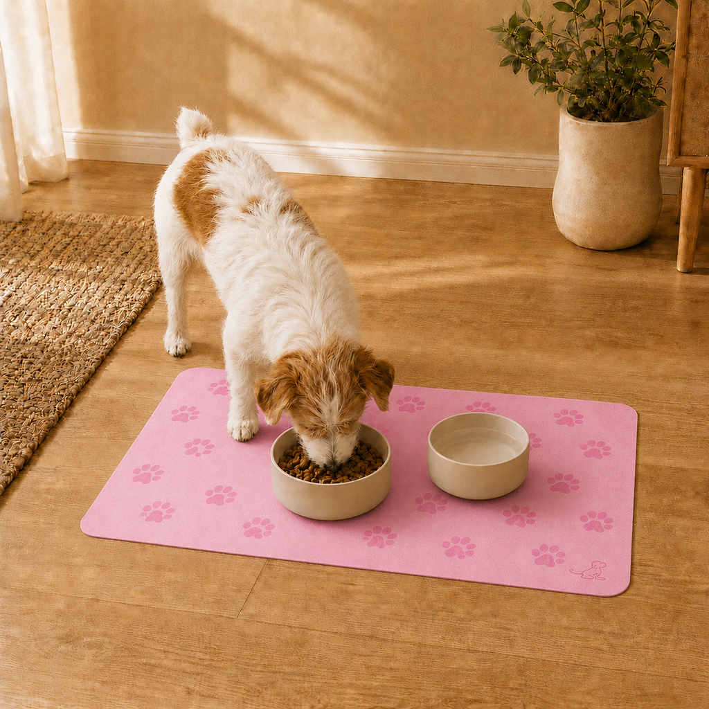 Pink Paw-Print Pet Feeding Mat