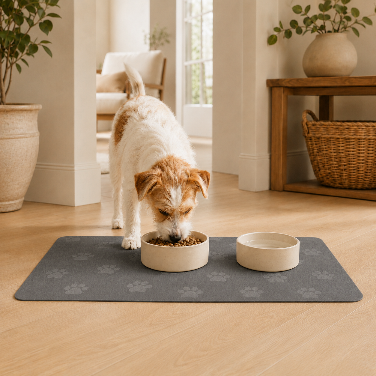 Gray Paw-Print Pet Feeding Mat