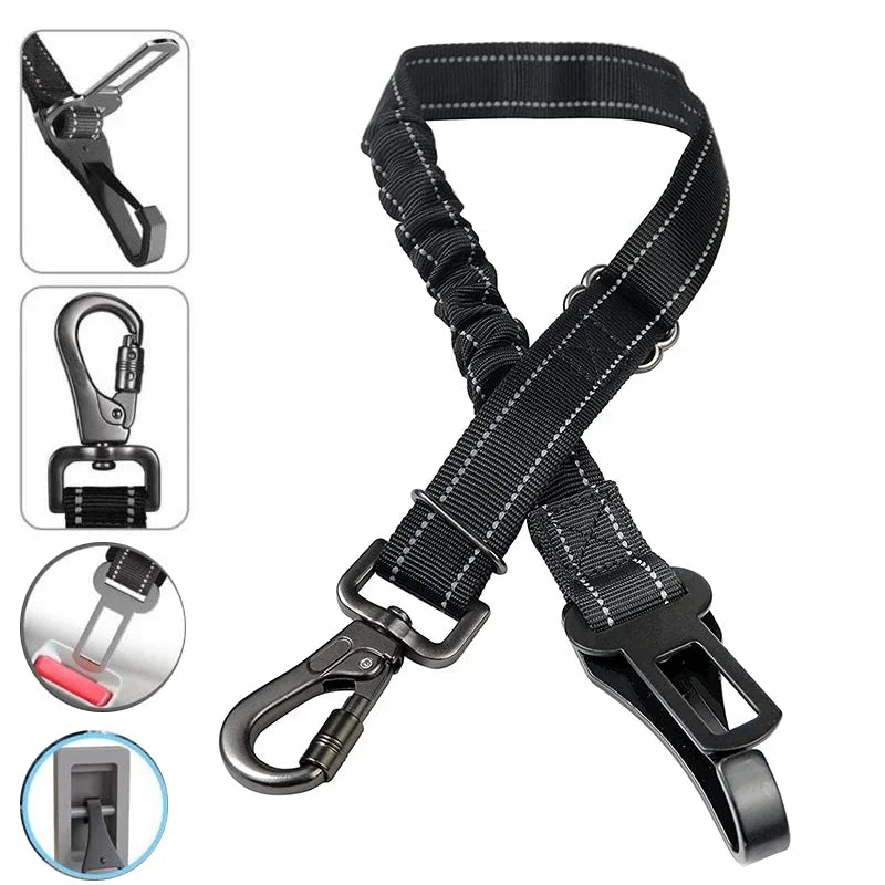 $12.99 -Adjustable Reflective Dog Car Seat Belt – Durable Nylon Safety Leash for Small to Large Dogs