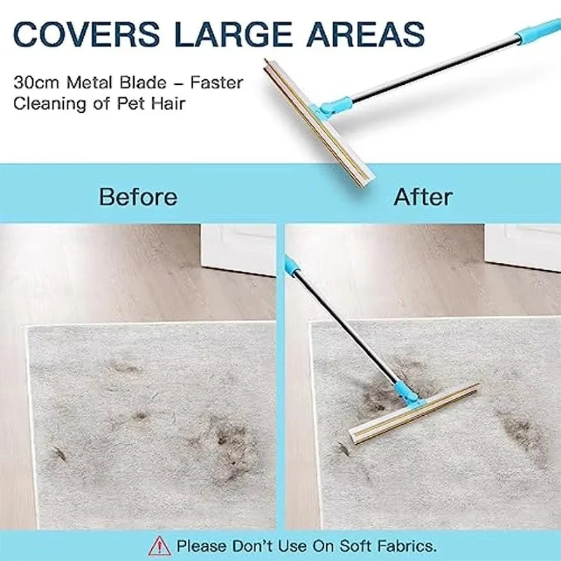 Pet Hair Remover Set with Telescopic Handle – 180° Rotating Metal Carpet & Rug Rake for Dog & Cat Fur
