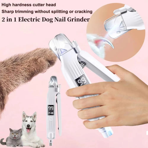 $17.99 -2-in-1 Electric Pet Nail Grinder & Trimmer with LED Light – Safe, Low-Noise Grooming Tool for Small, Medium & Large Dogs and Cats