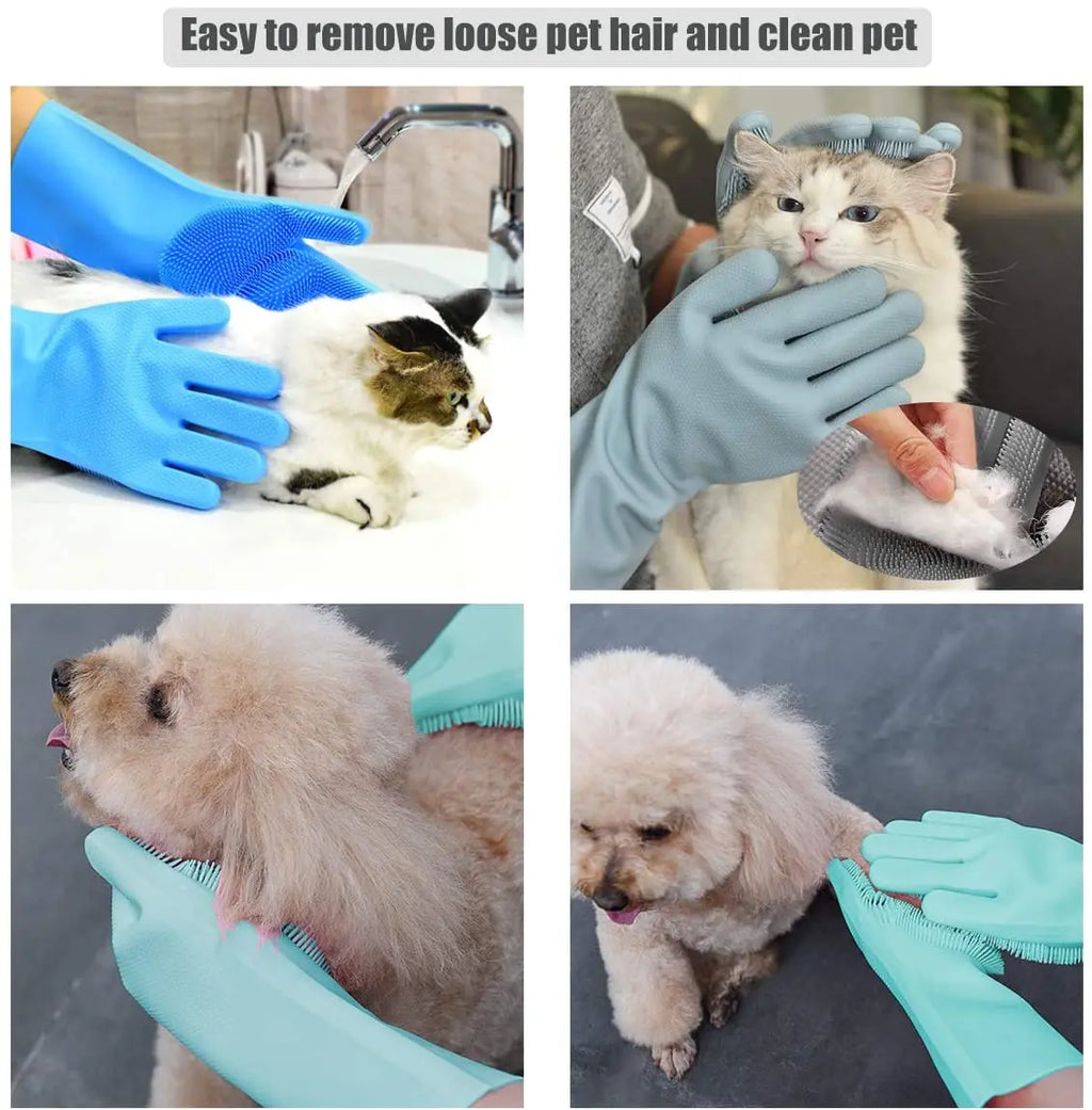 $9.99 -Pet Grooming Bath Gloves – Silicone Scrubber for Dogs & Cats, Gentle Cleaning & Hair Removal Glove