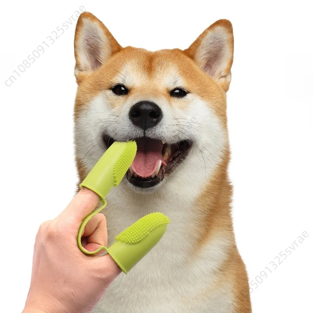 Dog Soft Double Finger Toothbrush Pet Teeth Clean Bad Breath Care TPR Tooth Brush Clean Tool Cats Toothbrush Accessories perros