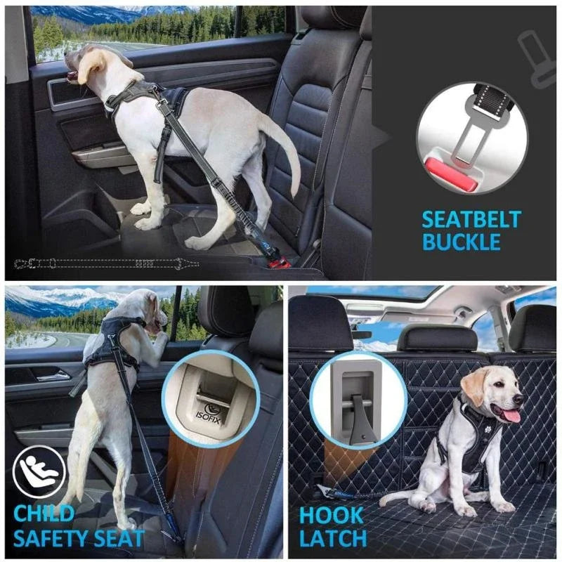 $12.99 -Adjustable Reflective Dog Car Seat Belt – Durable Nylon Safety Leash for Small to Large Dogs