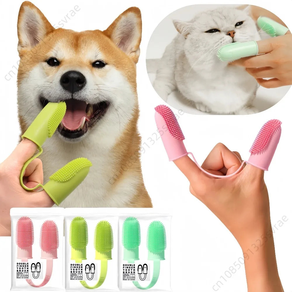 Dog Soft Double Finger Toothbrush Pet Teeth Clean Bad Breath Care TPR Tooth Brush Clean Tool Cats Toothbrush Accessories perros