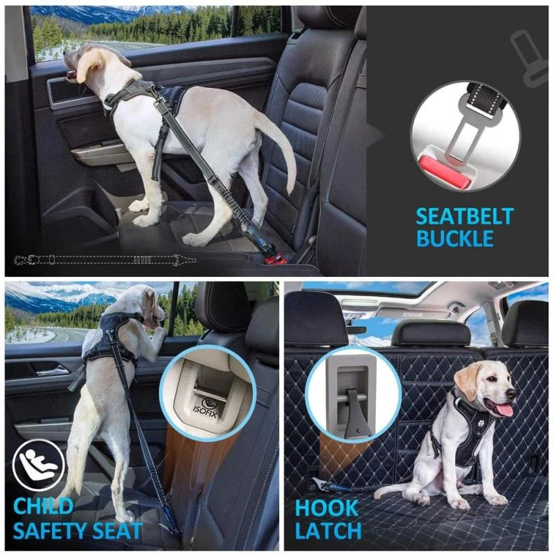 $12.99 -Adjustable Reflective Dog Car Seat Belt – Durable Nylon Safety Leash for Small to Large Dogs